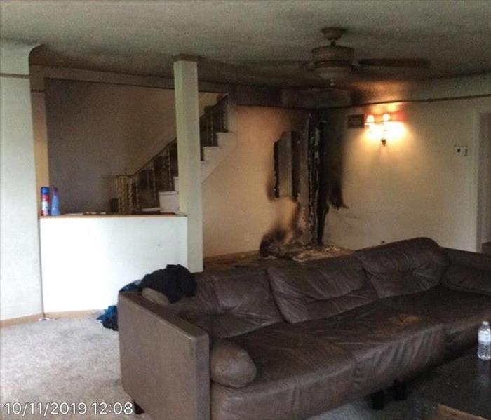room with smoke damage on the walls