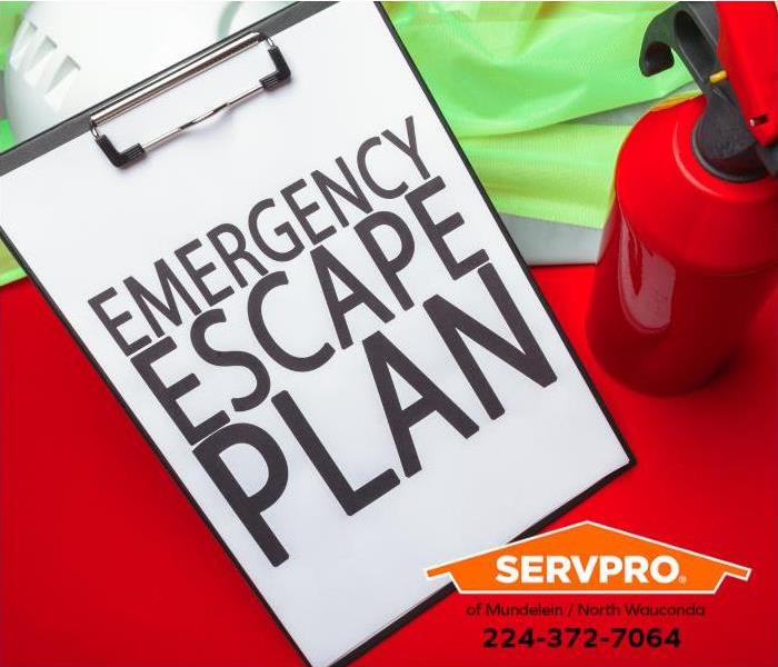 A paper on a clipboard reads “Emergency Escape Plan.”