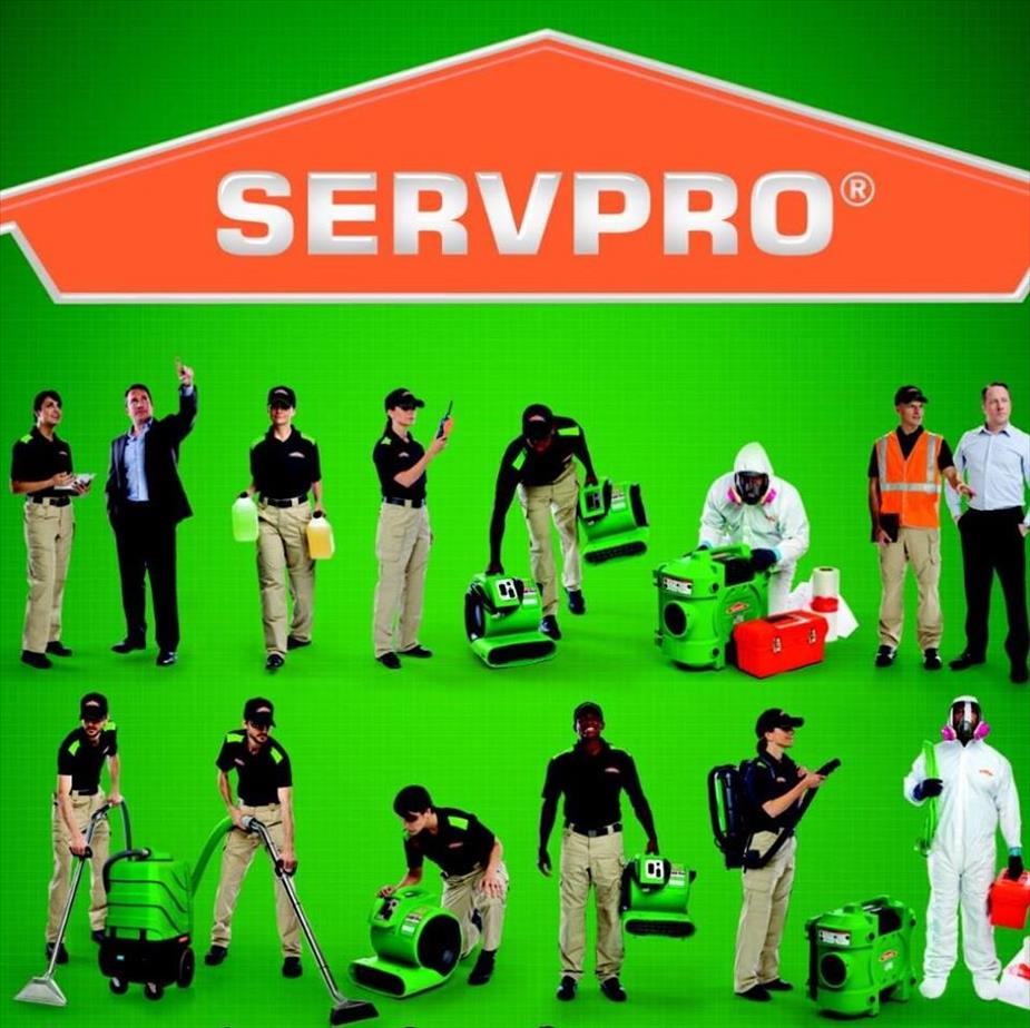 SERVPRO logo with pictures of SERVPRO of workers holding different drying equipment 